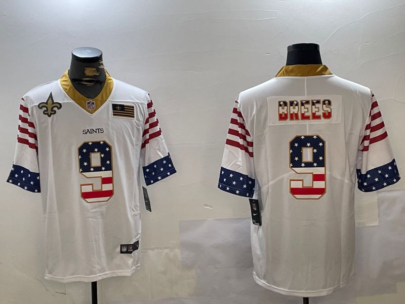 Men New Orleans Saints #9 Brees White National Flag 2024 Nike Limited NFL Jersey style 4